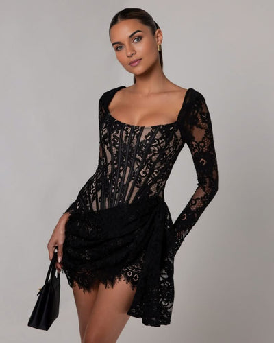 Valentina™ Long Sleeve Lace Corset Mini Dress