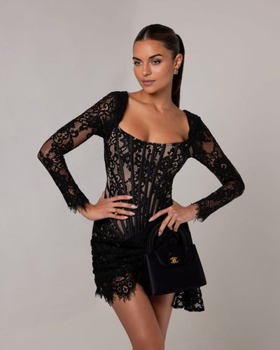 Valentina™ Long Sleeve Lace Corset Mini Dress