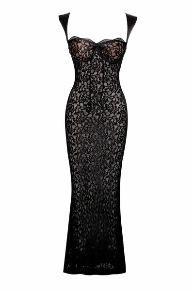 Isadora™ Black Lace Maxi Dress