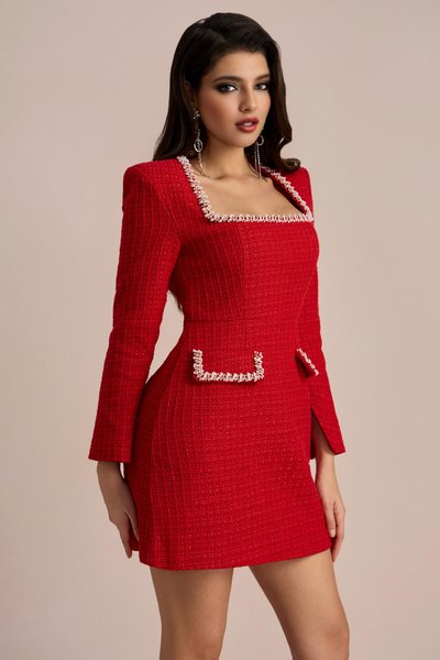 Elise™ Square Neck Tweed Mini Dress