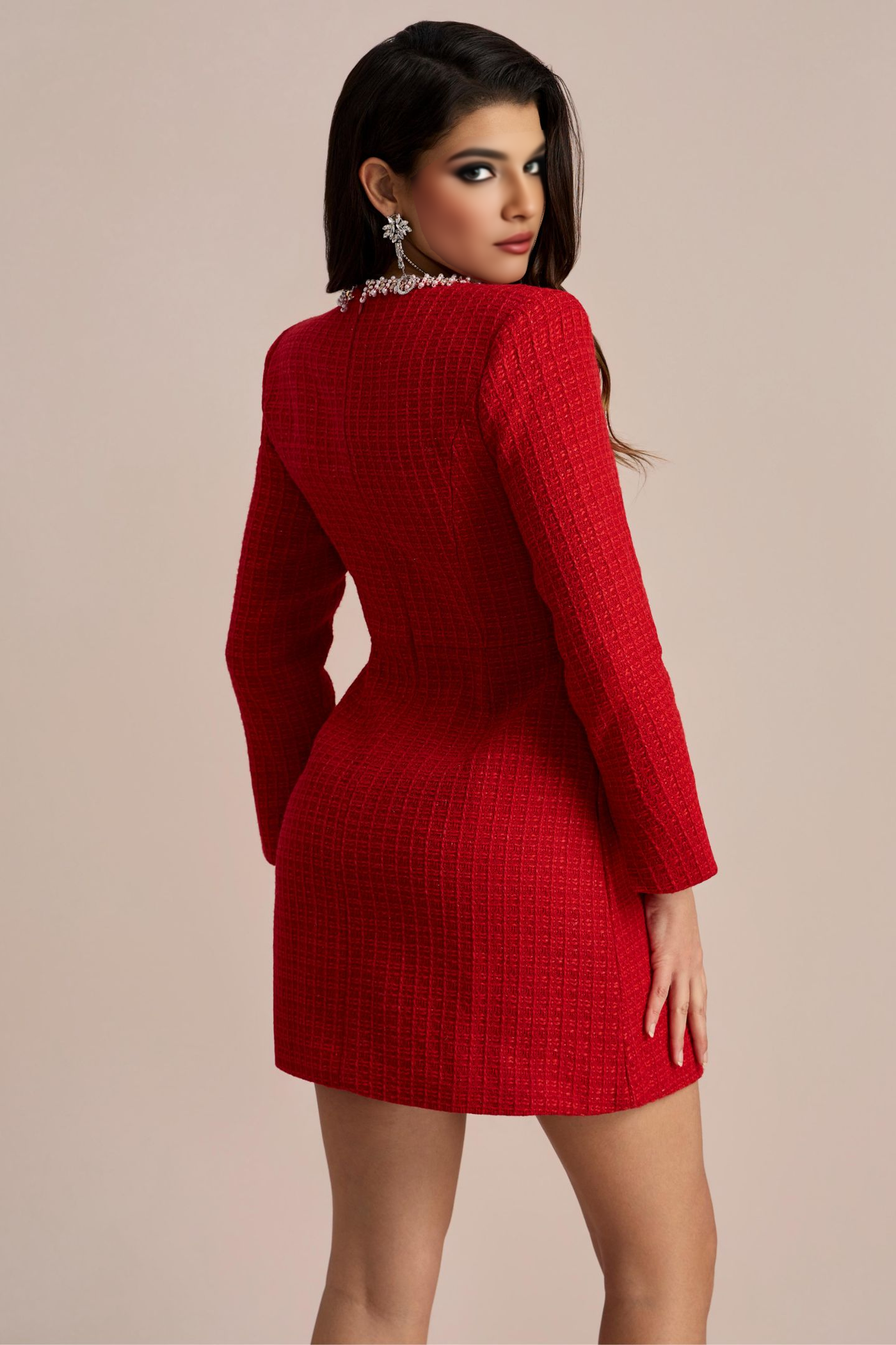 Elise™ Square Neck Tweed Mini Dress