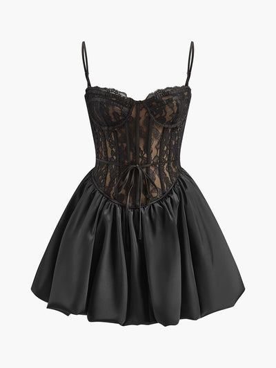 Liriana™ Pleated Satin-Hem Lace Cami Dress