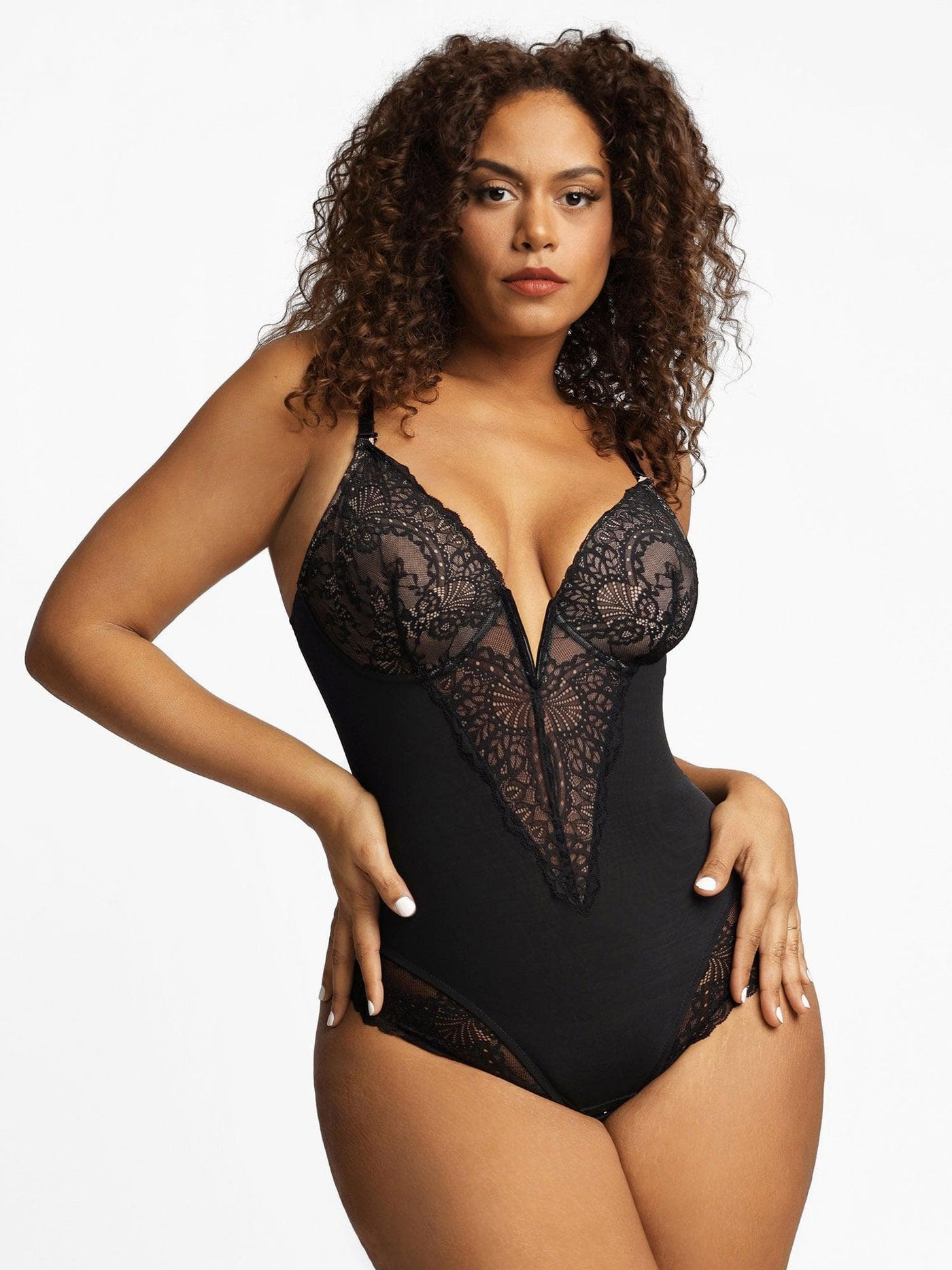 Elise™ Lace Deep V-Neck Bodysuit